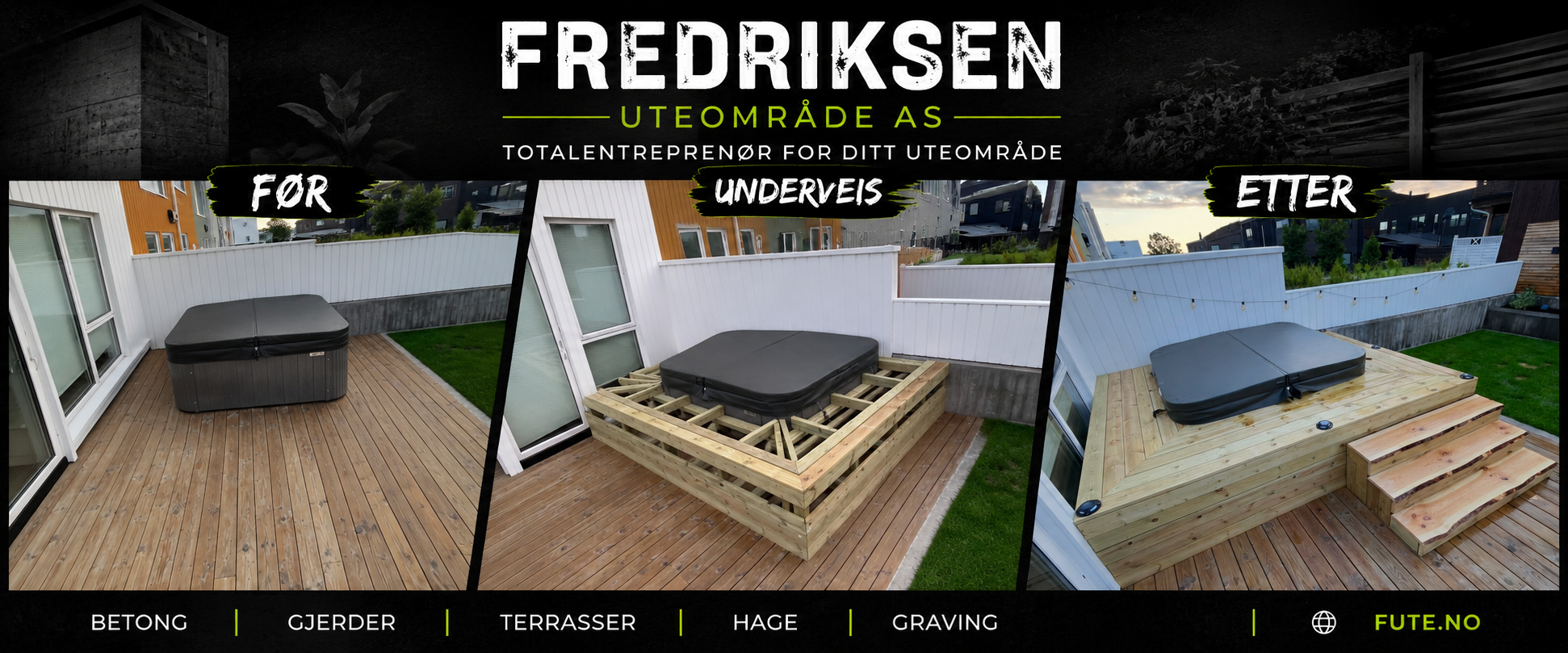 Før-, underveis- og ettervisning av jacuzzi integrert i spesialbygget platting